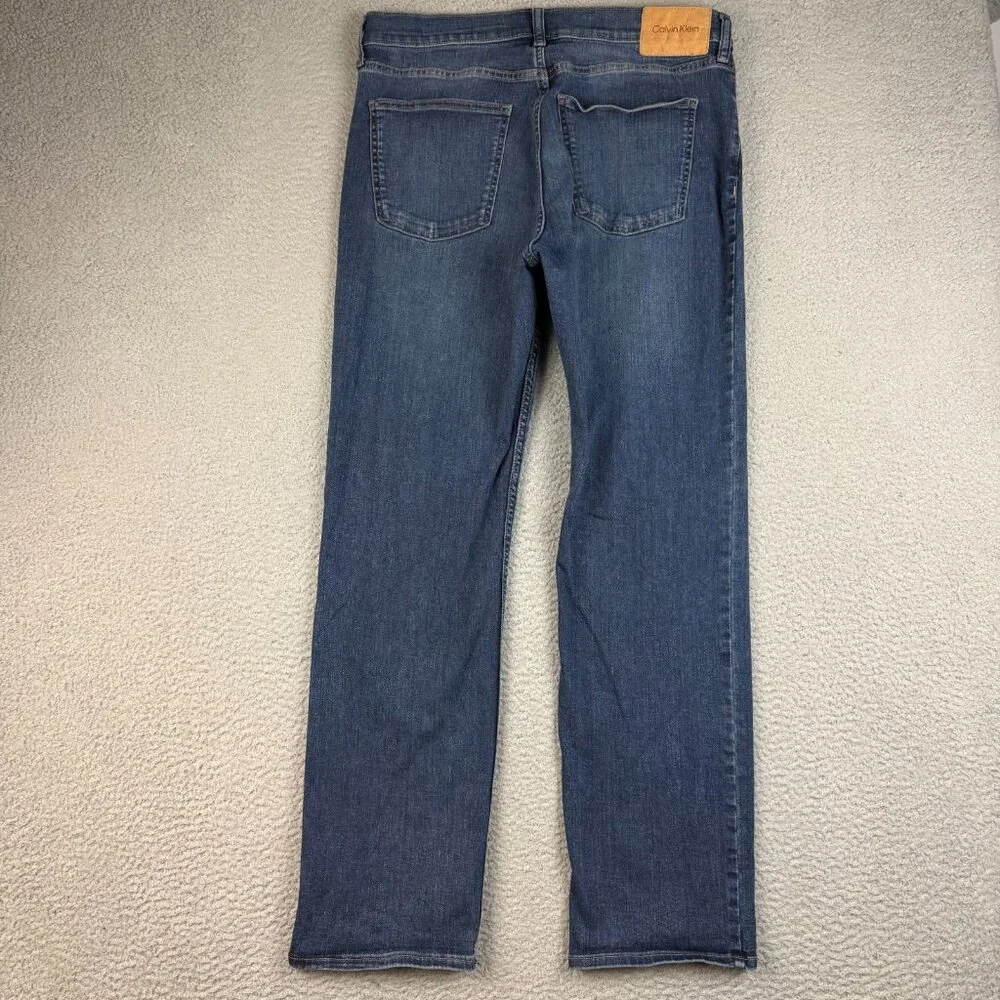 Calvin‎ Klein Jeans Mens 34x32 Regular Straight Leg Dark Wash Blue Denim Stretch